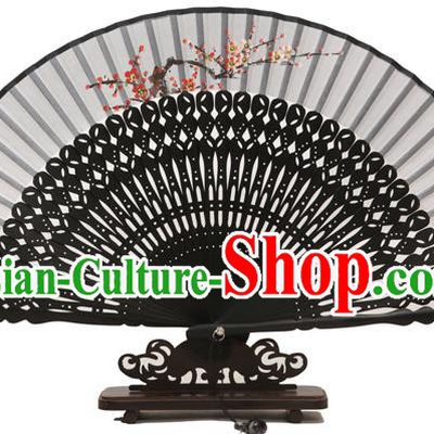 Traditional Chinese Crafts Grey Silk Folding Fan, China Handmade Printing Plum Blossom Fans for Women