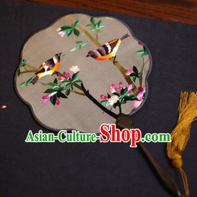 Traditional Chinese Crafts Suzhou Embroidery Palace Fan, China Princess Embroidered Peach Blossom Silk Fans for Women