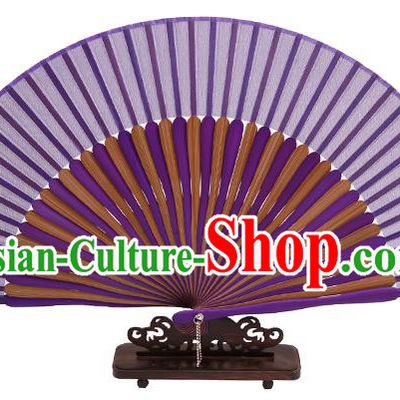 Traditional Chinese Crafts Purple Silk Folding Fan, China Handmade Bamboo Bone Fans for Women