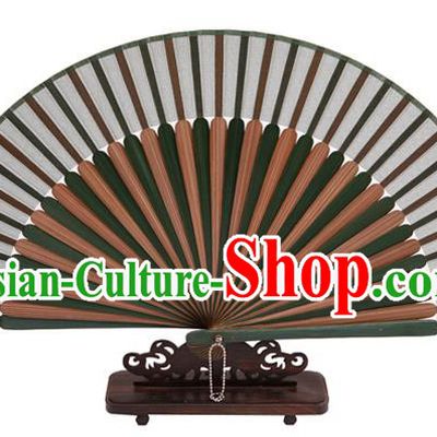 Traditional Chinese Crafts Green Silk Folding Fan, China Handmade Bamboo Bone Fans for Women