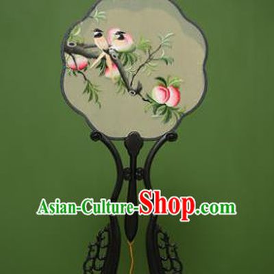 Traditional Chinese Crafts Suzhou Embroidery Palace Fan, China Princess Embroidered Peach Silk Fans for Women