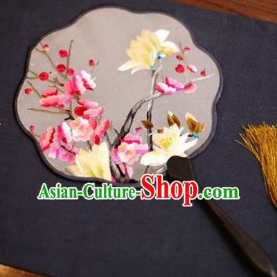 Traditional Chinese Crafts Suzhou Embroidery Palace Fan, China Princess Embroidered Peach Blossom Silk Fans for Women