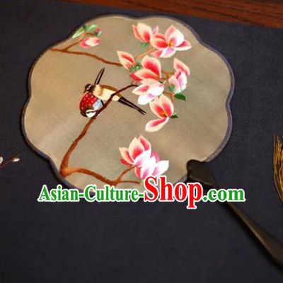 Traditional Chinese Crafts Suzhou Embroidery Palace Fan, China Princess Embroidered Magnolia Silk Fans for Women