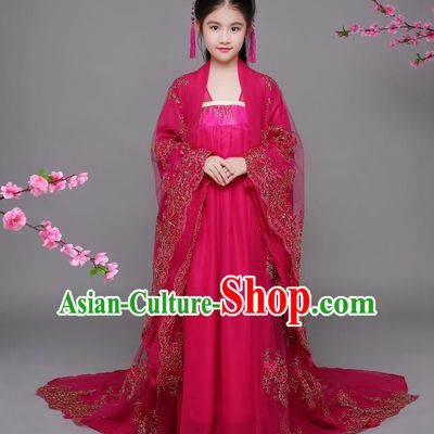Traditional Chinese Tang Dynasty Imperial Consort Costume, China Ancient Palace Lady Embroidered Hanfu Clothing for Kids