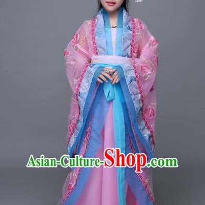Traditional Chinese Tang Dynasty Palace Lady Costume, China Ancient Princess Hanfu Trailing Embroidered Clothing for Kids