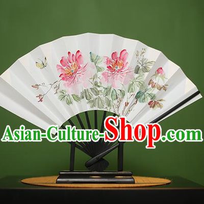 Traditional Chinese Crafts Printing Peony Paper Folding Fan, China Handmade Classical Fans for Women