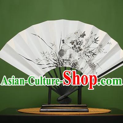 Traditional Chinese Crafts Printing Orchid Chrysanthemum Paper Folding Fan, China Handmade Classical Fans for Women