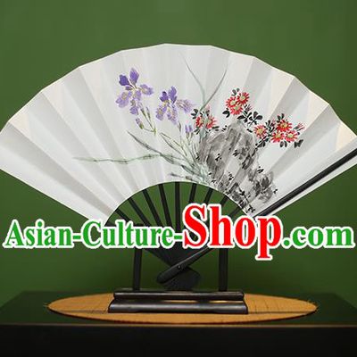 Traditional Chinese Crafts Printing Orchid Paper Folding Fan, China Handmade Classical Fans for Women