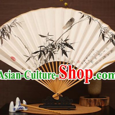 Traditional Chinese Crafts Collectables Autograph Folding Fan, China Handmade Classical Printing Bamboo Xuan Paper Fans for Men
