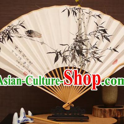 Traditional Chinese Crafts Collectables Autograph Folding Fan, China Handmade Classical Printing Bamboo Xuan Paper Fans for Men