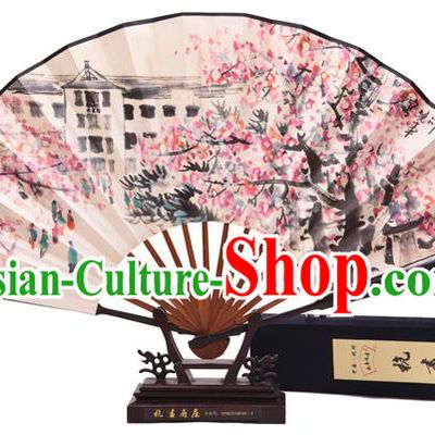 Traditional Chinese Crafts Purple Leaf Wingceltis Classical Paper Folding Fan, China Handmade Printing Peach Blossom Fans for Women