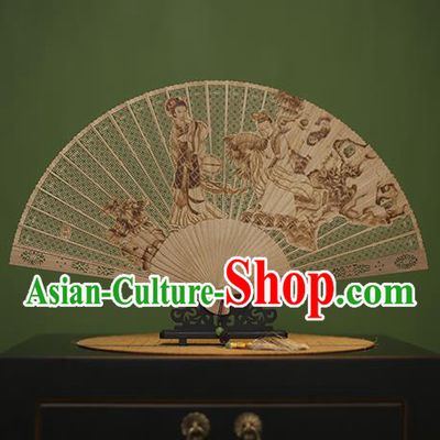 Traditional Chinese Crafts Carving Beauty Classical Folding Fan, China Handmade Sandalwood Fans for Women
