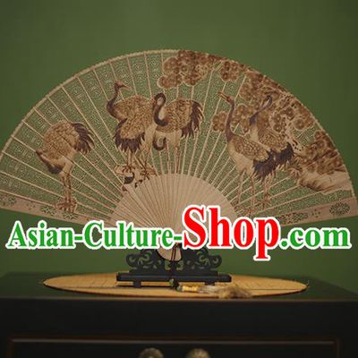 Traditional Chinese Crafts Carving Crane Classical Folding Fan, China Handmade Sandalwood Fans for Women