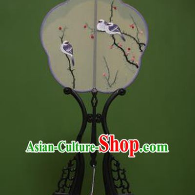 Traditional Chinese Crafts Suzhou Embroidery Birds Palace Fan, China Princess Embroidered Silk Fans for Women