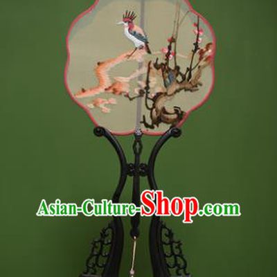 Traditional Chinese Crafts Suzhou Embroidery Wintersweet Palace Fan, China Princess Embroidered Silk Fans for Women
