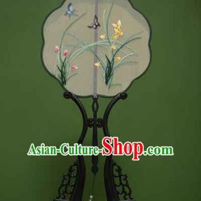 Traditional Chinese Crafts Suzhou Embroidery Orchid Palace Fan, China Princess Embroidered Silk Fans for Women