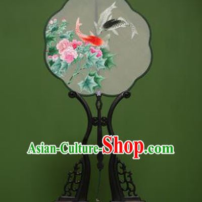 Traditional Chinese Crafts Suzhou Embroidery Flowers Fish Palace Fan, China Princess Embroidered Silk Fans for Women