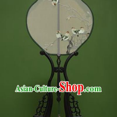 Traditional Chinese Crafts Suzhou Embroidery Birds Palace Fan, China Princess Embroidered Silk Fans for Women
