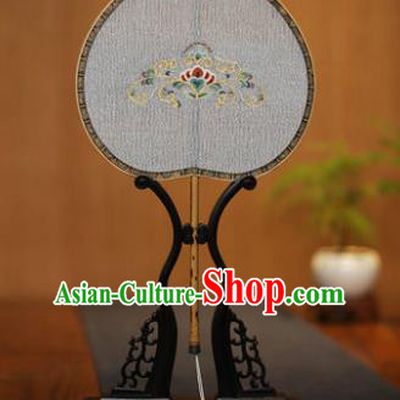 Traditional Chinese Crafts Tapestry Silk Palace Fan, China Printing Princess Silk Flat Peach Fans for Women