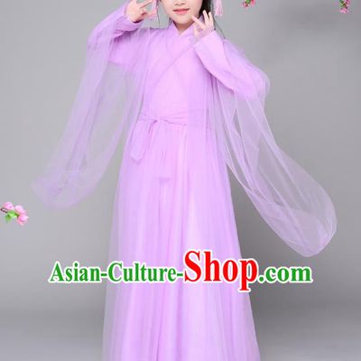 Traditional Chinese Ancient Princess Fairy Purple Clothing, China Han Dynasty Palace Lady Hanfu Dress Costume for Kids