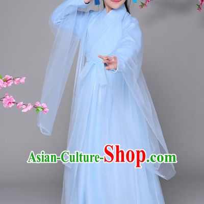 Traditional Chinese Ancient Princess Blue Dress, China Han Dynasty Palace Lady Fairy Hanfu Clothing for Kids