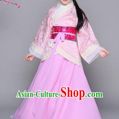 Traditional Chinese Han Dynasty Princess Costume, China Ancient Palace Lady Hanfu Curving-front Robe Clothing for Kids