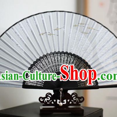 Traditional Chinese Crafts Printing Fishes Classical Folding Fan, China Handmade Grey Silk Fans for Women