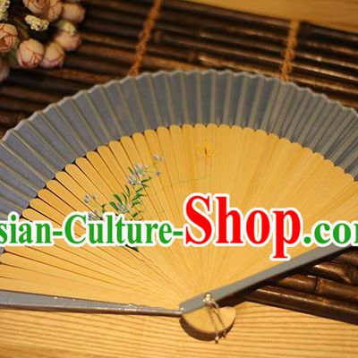 Traditional Chinese Crafts Printing Flowers Classical Folding Fan, China Handmade Grey Silk Fans for Women