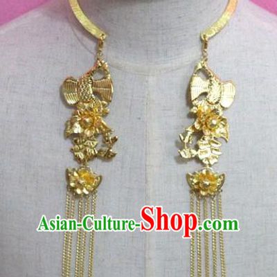 Traditional Chinese Handmade Jewelry Accessories Ancient Bride Necklace Hanfu Golden Butterfly Necklet for Women