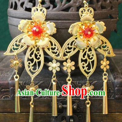 Traditional Chinese Handmade Jewelry Accessories Xiuhe Suit Bride Golden Flowers Earrings Hanfu Eardrop for Women