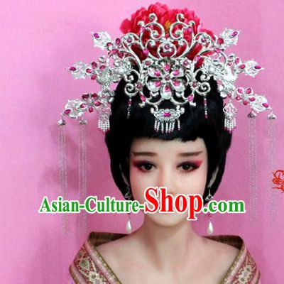 Traditional Chinese Handmade Hair Accessories Ancient Princess Hairpins Rosy Crystal Phoenix Coronet for Women
