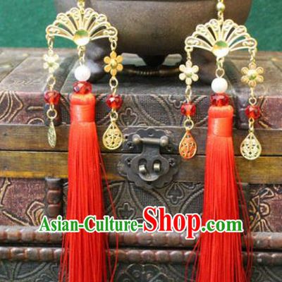 Traditional Chinese Handmade Jewelry Accessories Xiuhe Suit Bride Earrings Hanfu Red Tassel Eardrop for Women