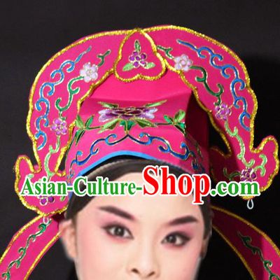 Traditional China Beijing Opera Niche Embroidered Rosy Hats, Chinese Peking Opera Gifted Scholar Headwear