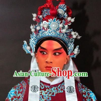 Traditional China Beijing Opera General Embroidered Hats, Chinese Peking Opera Officer Helmet Headwear