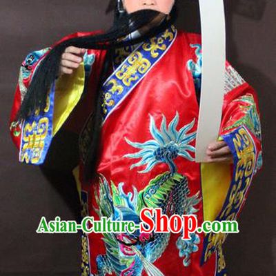 Traditional China Beijing Opera God of Wealth Costume Red Embroidered Robe, Chinese Peking Opera Embroidery Gwanbok Clothing