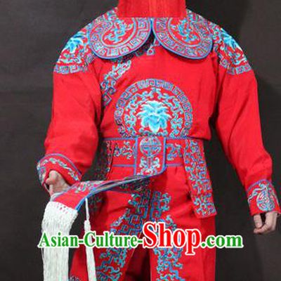 Traditional China Beijing Opera Takefu Embroidery Red Costume, Chinese Peking Opera Soldiers Embroidered Clothing