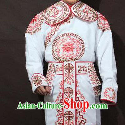 Traditional China Beijing Opera Takefu Embroidery White Costume, Chinese Peking Opera Soldiers Embroidered Clothing