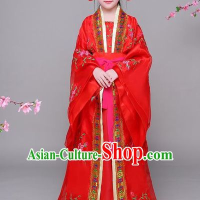 Traditional Chinese Ancient Children Imperial Consort Hanfu Embroidered Clothing, China Tang Dynasty Palace Lady Costume for Kids