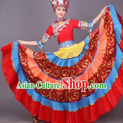 Chinese Traditional Yi Nationality Dance Costume Yao Minority Folk Dance Dress for Women