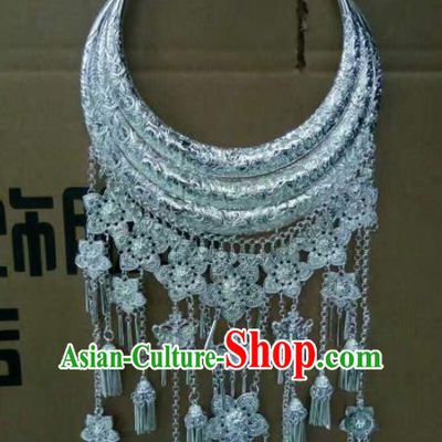Chinese Traditional Miao Nationality Accessories Sliver Necklace for Women