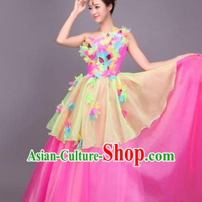 Professional Opening Dance Costume Stage Performance Modern Dance Rosy Bubble Dress for Women