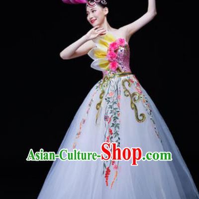 Professional Opening Dance Costume Stage Performance Modern Dance White Veil Dress for Women