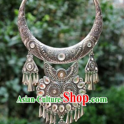 Chinese Traditional Miao Nationality Accessories Necklace Longevity Lock for Women