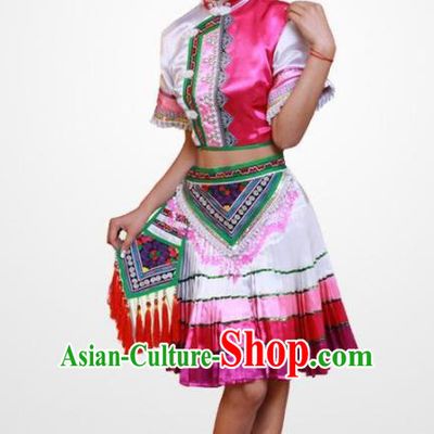 Chinese Traditional Hani Nationality Costume Folk Dance Ethnic Dress for Women