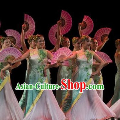 Chinese Traditional Fan Dance Costume Folk Dance Green Dress for Women