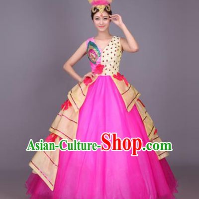 Professional Modern Dance Rosy Veil Dress Opening Dance Stage Performance Chorus Costume for Women