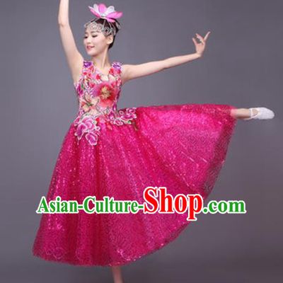Professional Modern Dance Rosy Bubble Dress Opening Dance Stage Performance Chorus Costume for Women