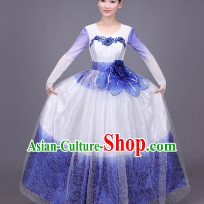 Professional Modern Dance Blue Dress Opening Dance Stage Performance Chorus Costume for Women