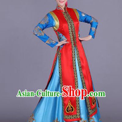 Chinese Traditional Mongol Nationality Costume Mongolian Folk Dance Ethnic Red Dress for Women