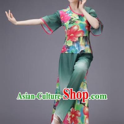 Chinese Classical Dance Costume Traditional Folk Dance Yangko Green Clothing for Women